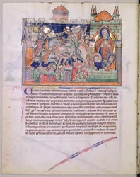 Der Tempel Gottes wird bewahrt, während die Armee der Nationen den Hof 42 Monate lang verwüstet, aus der Gulbenkian-Apokalypse, ca. 1265-70